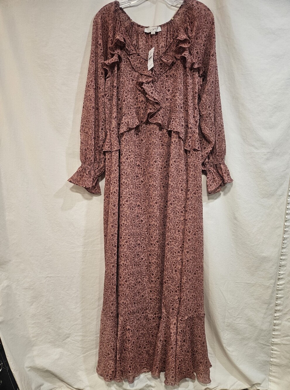LOFT Dusty Rose Floral Ruffle Maxi Dress